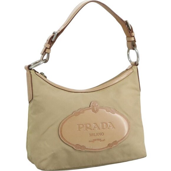 PRADA Shoulder Bag Nylon Beige Silver Auth 111600 - Picture 1 of 16
